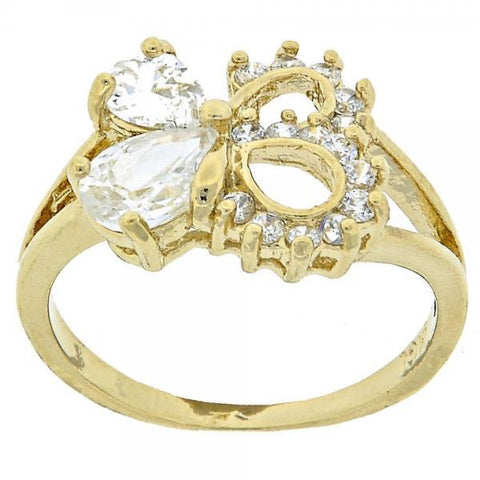 Anillo Multi Piedra 5.167.016.09 Oro Laminado, Diseño de Arco, con Zirconia Cubica Blanca, Pulido, Dorado