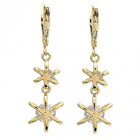Arete Largo 02.65.2517 Oro Laminado, Diseño de Estrella, con Zirconia Cubica Blanca, Pulido, Dorado
