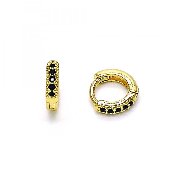 Argolla Huggie 02.195.0110.7.10 Oro Laminado, con Micro Pave Negro, Pulido, Dorado