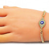 Pulsera Elegante 03.368.0075.08 Oro Laminado, Diseño de Ojo Griego, con Micro Pave Blanca, Esmaltado Azul, Dorado