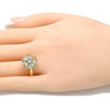 Anillo Multi Piedra 01.221.0009.06 Oro Laminado, Diseño de Flor y Gota, Diseño de Flor, con Zirconia Cubica Blanca, Pulido, Dorado