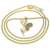 Collares con Dije 04.344.0028.1.20 Oro Laminado, Diseño de Angel y Corazon, Diseño de Angel, con Micro Pave Granate, Pulido, Dorado