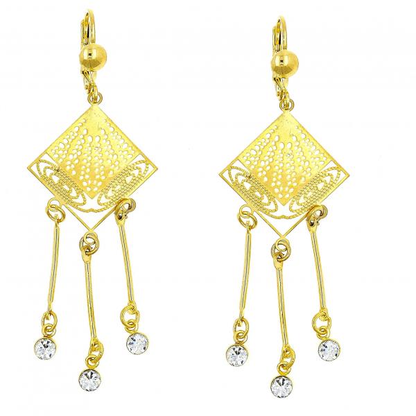 Arete Chandelier 02.211.0012 Oro Laminado, Diseño de Filigrana, con Cristal Blanca, Pulido, Dorado