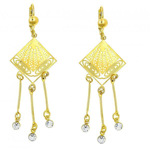 Arete Chandelier 02.211.0012 Oro Laminado, Diseño de Filigrana, con Cristal Blanca, Pulido, Dorado