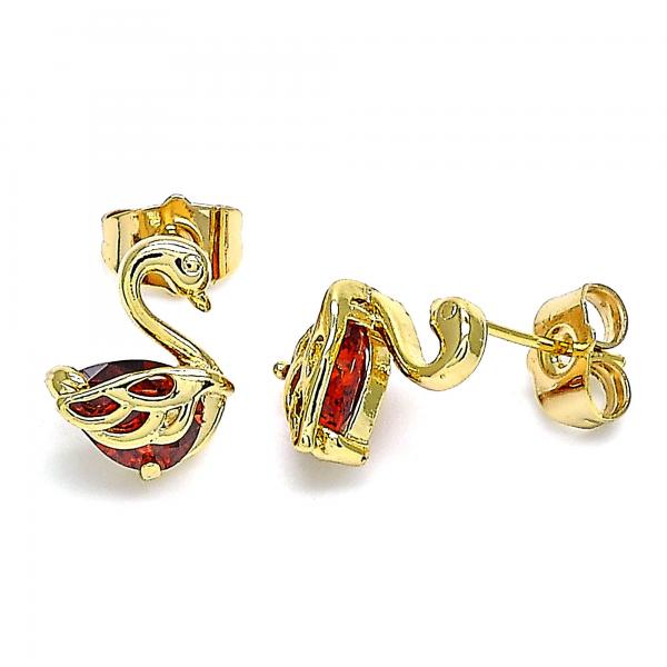 Arete Dormilona 02.387.0002.3 Oro Laminado, Diseño de Cisne, con Zirconia Cubica Granate, Pulido, Dorado
