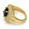Anillo Multi Piedra 01.205.0010.3.08 Oro Laminado, Diseño de Flor, con Zirconia Cubica Negro y Blanca, Pulido, Dorado