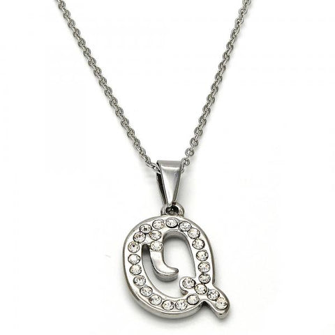 Collares con Dije 04.238.0026.18 Acero Inoxidable, Diseño de Iniciales y Rolo, Diseño de Iniciales, con Cristal Blanca, Pulido, Acero