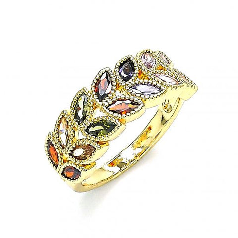 Anillo Multi Piedra 01.346.0019.1.08 Oro Laminado, Diseño de Oja, con Zirconia Cubica Multicolor, Pulido, Dorado