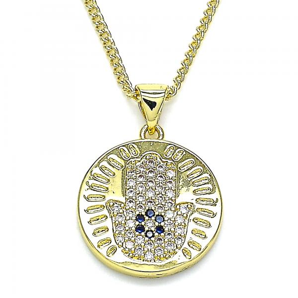 Collares con Dije 04.156.0402.20 Oro Laminado, Diseño de Mano de Dios, con Micro Pave Zafiro Azul y Blanca, Pulido, Dorado