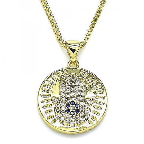 Collares con Dije 04.156.0402.20 Oro Laminado, Diseño de Mano de Dios, con Micro Pave Zafiro Azul y Blanca, Pulido, Dorado
