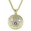 Collares con Dije 04.156.0402.20 Oro Laminado, Diseño de Mano de Dios, con Micro Pave Zafiro Azul y Blanca, Pulido, Dorado