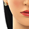 Juego de Arete y Dije de Adulto 10.342.0070 Oro Laminado, con Micro Pave Blanca, Pulido, Dorado