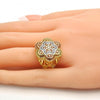 Anillo Multi Piedra 01.26.0002.07 Oro Laminado, Diseño de Flor, con Micro Pave Blanca, Pulido, Tricolor
