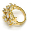 Anillo Multi Piedra 01.210.0016.07 Oro Laminado, Diseño de Flor, con Zirconia Cubica Blanca, Pulido, Dorado