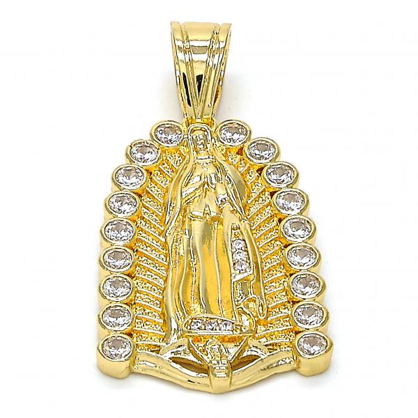 Dije Religioso 05.120.0019 Oro Laminado, Diseño de Guadalupe, con Zirconia Cubica Blanca, Pulido, Dorado