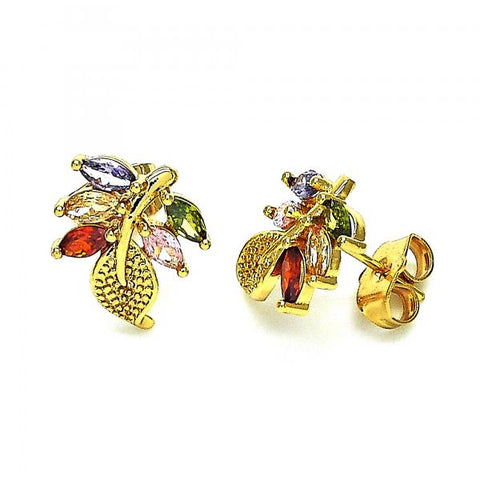 Arete Dormilona 02.387.0082.1 Oro Laminado, Diseño de Oja, con Zirconia Cubica Multicolor, Pulido, Dorado
