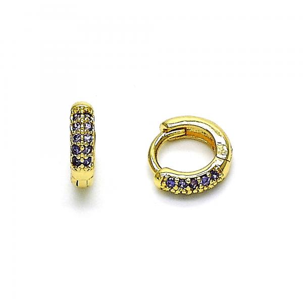 Argolla Huggie 02.195.0111.3.10 Oro Laminado, con Micro Pave Amatista, Pulido, Dorado