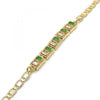 Pulsera Elegante 03.63.1995.3.08 Oro Laminado, con Zirconia Cubica Verde y Blanca, Pulido, Dorado