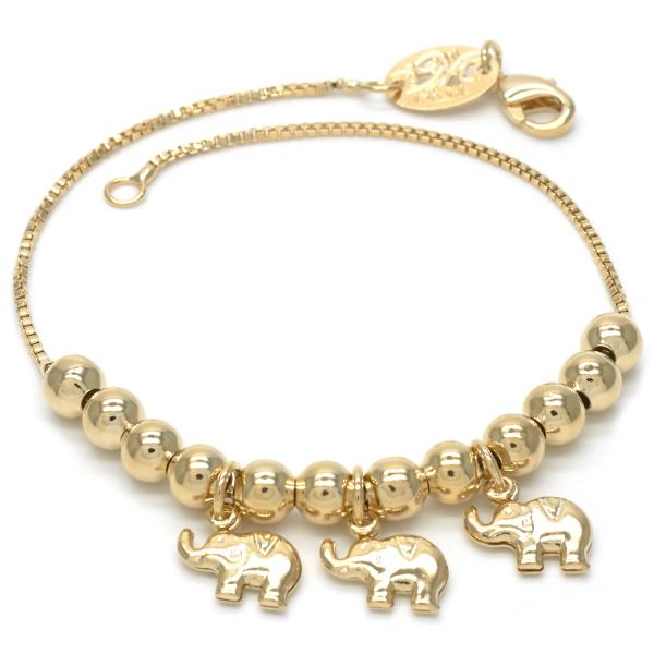Pulsera de Dije 03.32.0083.08 Oro Laminado, Diseño de Elefante, Pulido, Tono Dorado