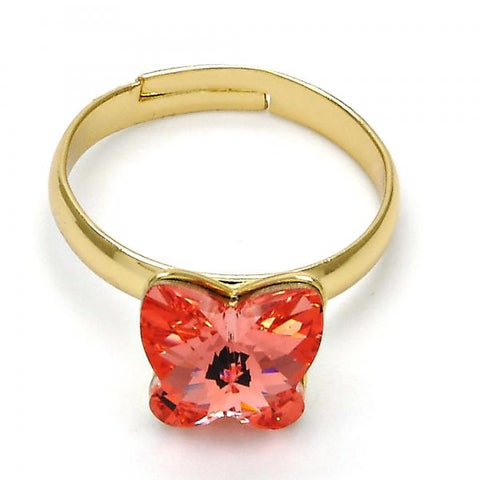 Anillo Multi Piedra 01.239.0007.6 Oro Laminado, Diseño de Mariposa, con Cristales de Swarovski Rose Peach, Pulido, Dorado