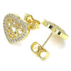 Arete Dormilona 02.156.0502 Oro Laminado, Diseño de Corazon, con Micro Pave Blanca, Pulido, Dorado