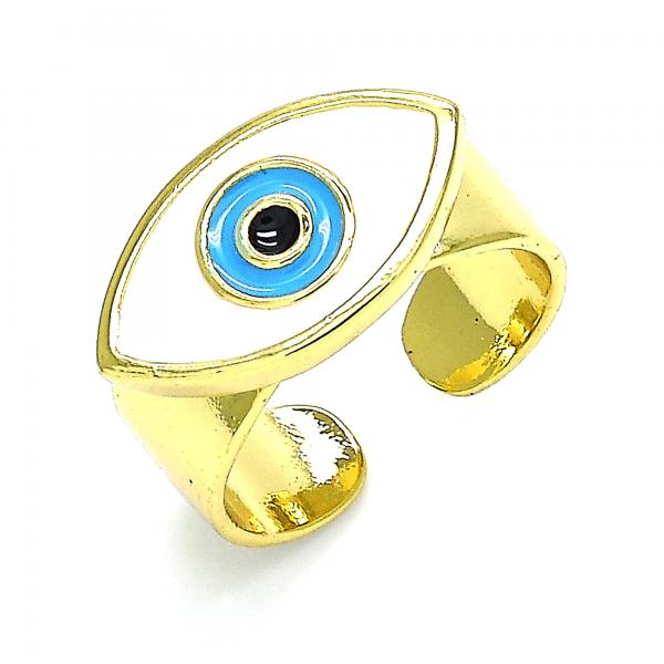 Anillo Elegante 01.313.0006 Oro Laminado, Diseño de Ojo Griego, Esmaltado Blanco, Dorado