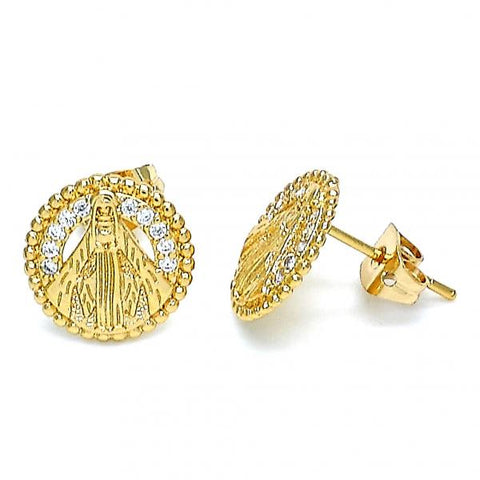 Arete Dormilona 02.213.0264 Oro Laminado, Diseño de Caridad del Cobre, con Micro Pave Blanca, Pulido, Dorado
