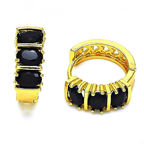 Argolla Huggie 02.210.0026.9.15 Oro Laminado, con Zirconia Cubica Negro, Pulido, Dorado