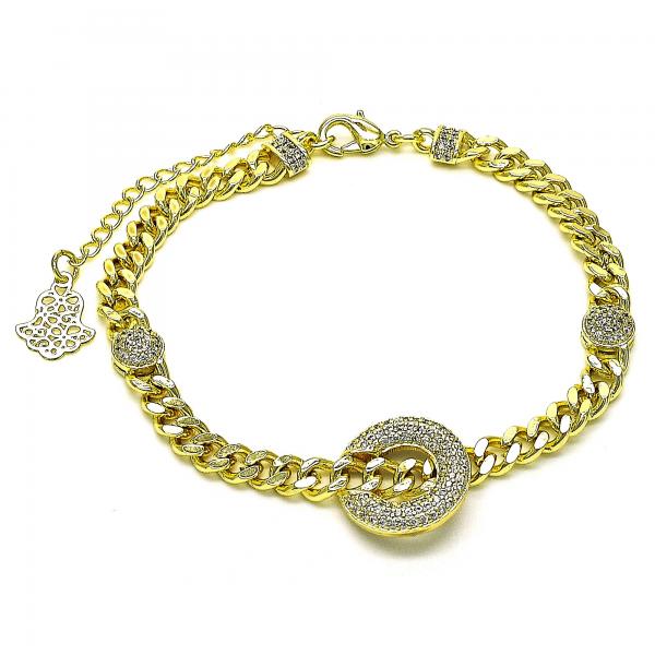 Pulsera Elegante 03.403.0001.07 Oro Laminado, Diseño de Miami Cubana y Candado, Diseño de Miami Cubana, con Micro Pave Blanca, Pulido, Dorado