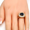 Anillo Multi Piedra 01.205.0010.2.08 Oro Laminado, Diseño de Flor, con Zirconia Cubica Tanzanita y Blanca, Pulido, Dorado