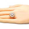 Anillo Multi Piedra 01.210.0106.07 Oro Laminado, Diseño de Flor, con Zirconia Cubica Blanca, Pulido, Dorado