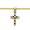 Collares con Dije 04.284.0007.2.22 Oro Laminado, Diseño de Cruz, con Zirconia Cubica Negro y Blanca, Pulido, Dorado