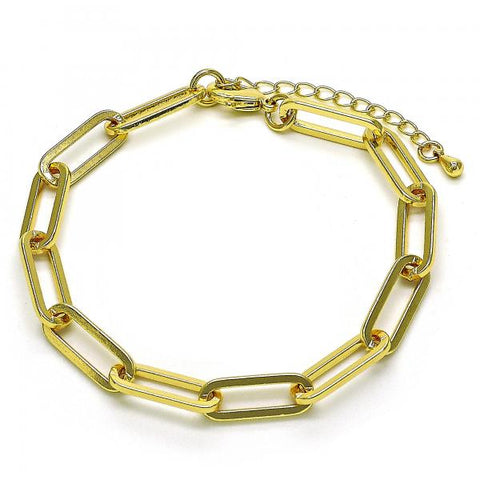 Pulsera Básica 04.378.0001.08 Oro Laminado, Diseño de Paperclip, Pulido, Dorado