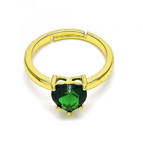 Anillo Multi Piedra 01.341.0075 Oro Laminado, Diseño de Corazon, con Zirconia Cubica Verde, Pulido, Dorado