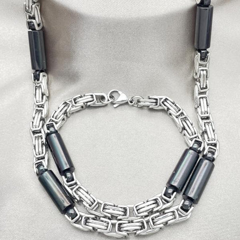 Collar y Pulso 06.363.0043 Acero Inoxidable, Diseño de Llave Griega, Pulido, Tono Plateado