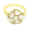 Anillo Multi Piedra 01.221.0009.06 Oro Laminado, Diseño de Flor y Gota, Diseño de Flor, con Zirconia Cubica Blanca, Pulido, Dorado
