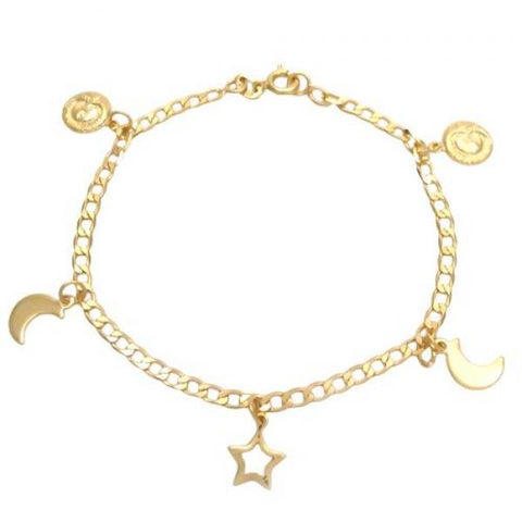 Pulsera de Dije 03.58.0052.07 Oro Laminado, Diseño de Sol y Luna, Diseño de Sol, Pulido, Dorado