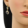 Arete Colgante 02.122.0114.7 Oro Laminado, Diseño de Corazon, con Cristal Amatista Oscuro y Blanca, Pulido, Dorado