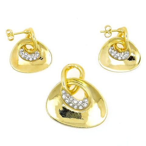 Juego de Arete y Dije de Adulto 10.59.0127 Oro Laminado, con Cristal Blanca, Pulido, Dorado