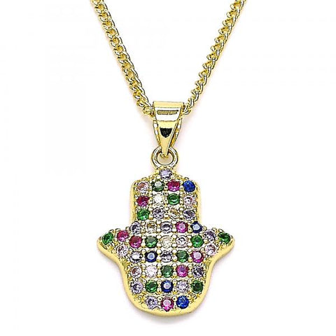 Collares con Dije 04.156.0395.1.20 Oro Laminado, Diseño de Mano de Dios, con Micro Pave Multicolor, Pulido, Dorado