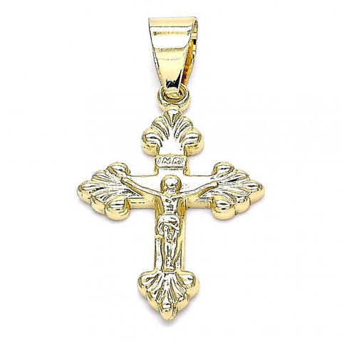 Dije Religioso 05.213.0088 Oro Laminado, Diseño de Crucifijo, Pulido, Dorado