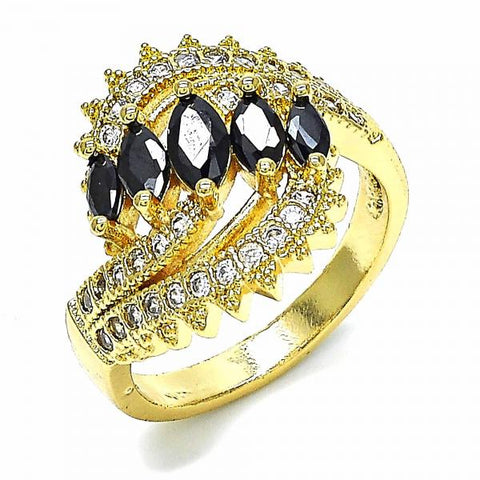 Anillo Multi Piedra 01.283.0009.07 Oro Laminado, con Zirconia Cubica Negro y Blanca, Pulido, Dorado