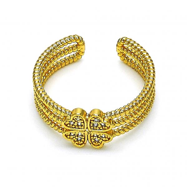 Anillo Multi Piedra 01.310.0025 Oro Laminado, Diseño de Trebol de Cuatro Hojas, con Micro Pave Blanca, Pulido, Dorado
