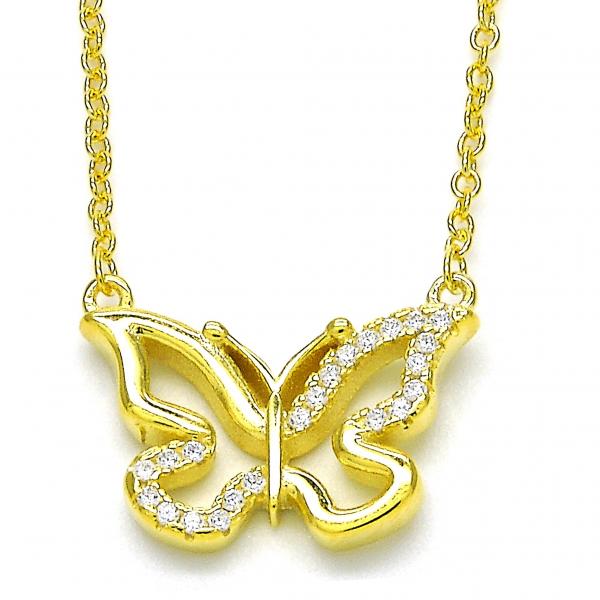 Collares con Dije 04.336.0046.2.16 Plata Rodinada, Diseño de Mariposa, con Zirconia Cubica Blanca, Pulido, Dorado