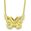 Collares con Dije 04.336.0046.2.16 Plata Rodinada, Diseño de Mariposa, con Zirconia Cubica Blanca, Pulido, Dorado