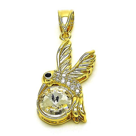 Dije Elegante 05.411.0007 Oro Laminado, Diseño de Aguila, con Cristal Blanca y Micro PaveBlanca, Diamantado, Dorado