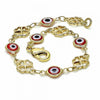 Pulsera Elegante 03.326.0011.1.06 Oro Laminado, Diseño de Ojo Griego y Trebol de Cuatro Hojas, Diseño de Ojo Griego, Resinado Rojo, Dorado