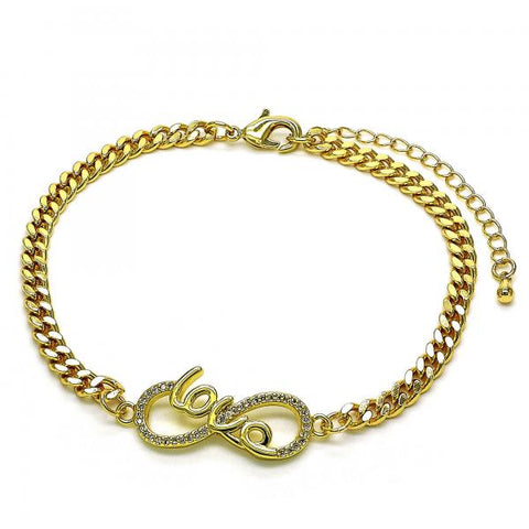 Pulsera Elegante 03.341.0172.08 Oro Laminado, Diseño de Amor y Infinito, Diseño de Amor, con Micro Pave Blanca, Pulido, Dorado