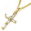 Collares con Dije 04.284.0015.20 Oro Laminado, Diseño de Cruz, con Zirconia Cubica Blanca, Pulido, Dorado