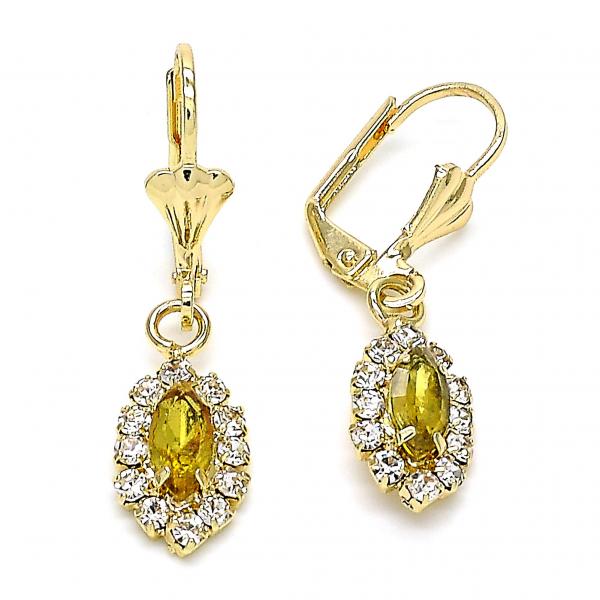 Arete Colgante 02.122.0115.4 Oro Laminado, con Cristal Peridoto y Blanca, Pulido, Dorado